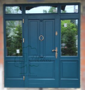 Drewniane drzwi wejściowe NIKODEM (RAL 5020)